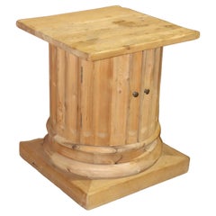 Square Doric Column Style End Table Center Table Base with Doors in Pine