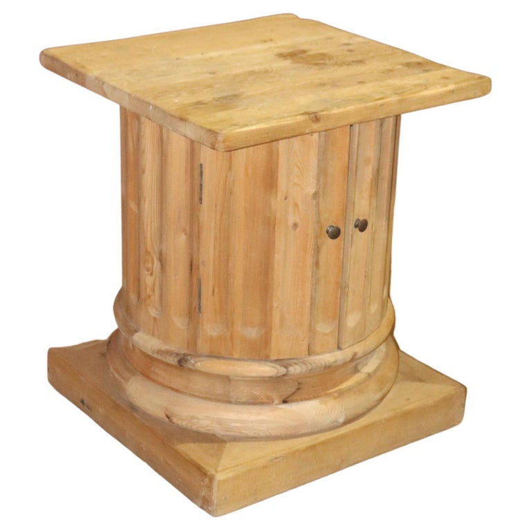 Square Doric Column Style End Table Center Table Base with Doors in Pine at 1stDibs