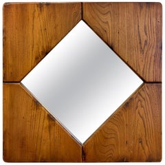 Square Elm Wood Mirror, 1970