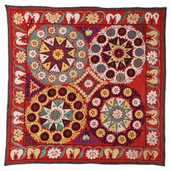 Square Embroidered Silk Suzani Wall Hanging from Uzbekistan, Central Asia, 1970s