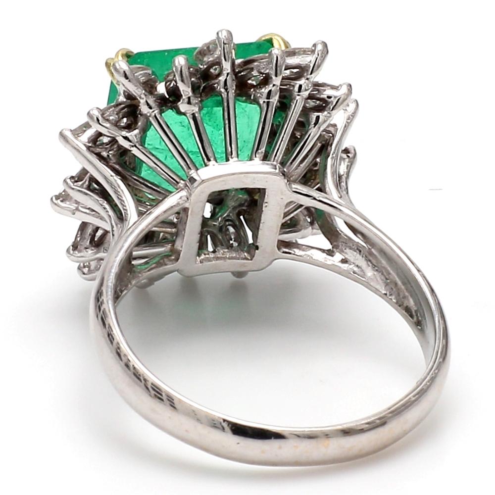 Square Cut Square Emerald 14K Ring with Marquise Diamond Accents For Sale