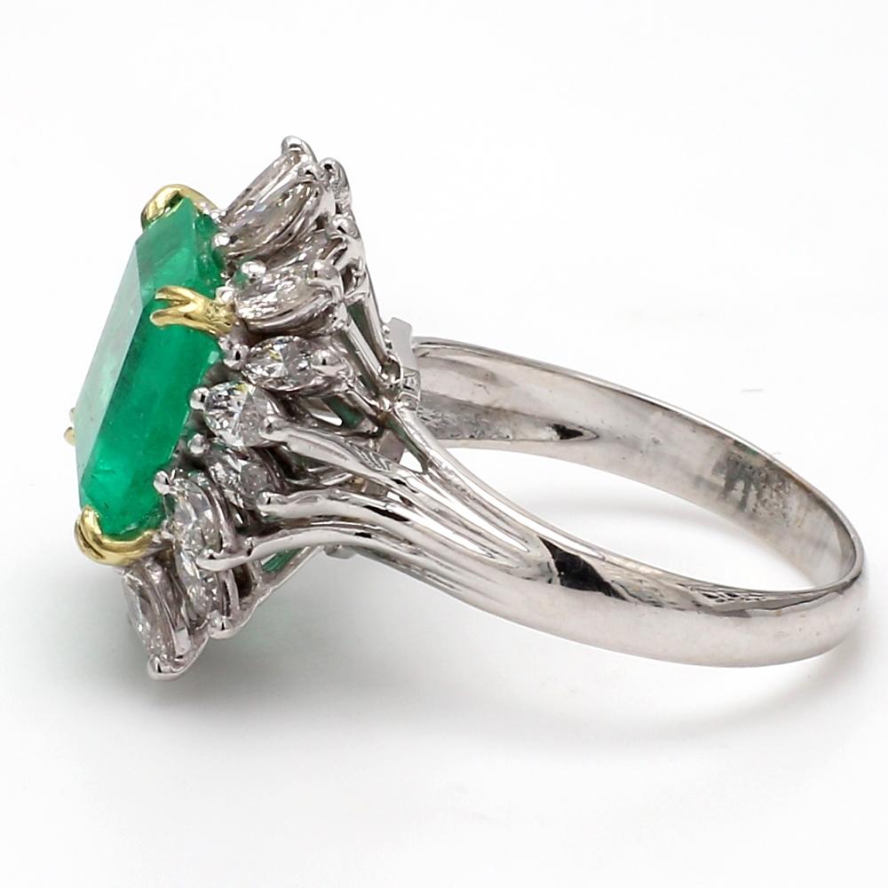 Women's Square Emerald 14K Ring with Marquise Diamond Accents For Sale
