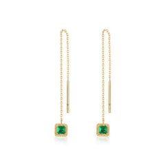 Square Emerald 14K Yellow Gold Threader Earrings