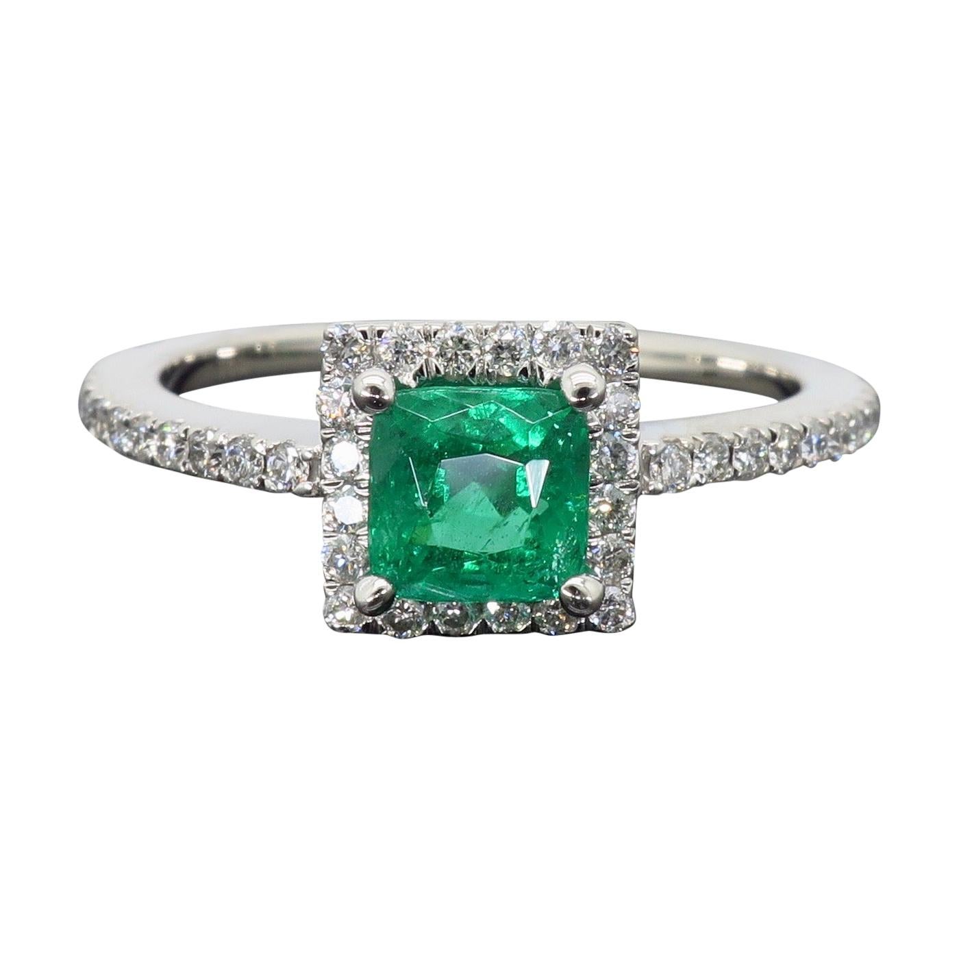 Square Emerald and Diamond Halo Ring at 1stDibs