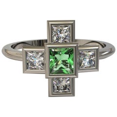 Square Emerald and Princess cut Diamonds in Platinum Ring By Kian Design