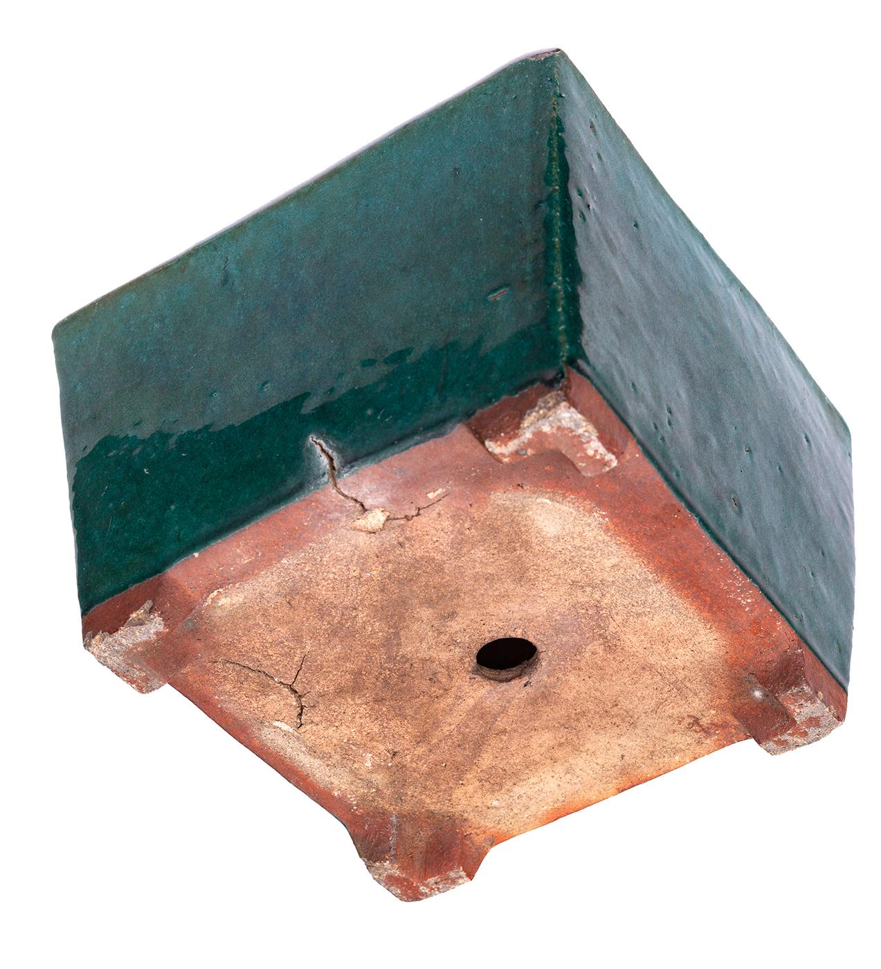 Terracotta Square Emerald Ceramic Planter  For Sale