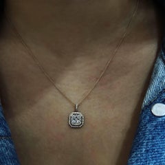18 Karat Rose Gold Square Emerald Cluster Octagonal Diamond Pendant Necklace