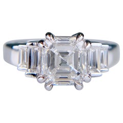 Square Emerald Cut and Baguette Diamond Engagement Ring Platinum