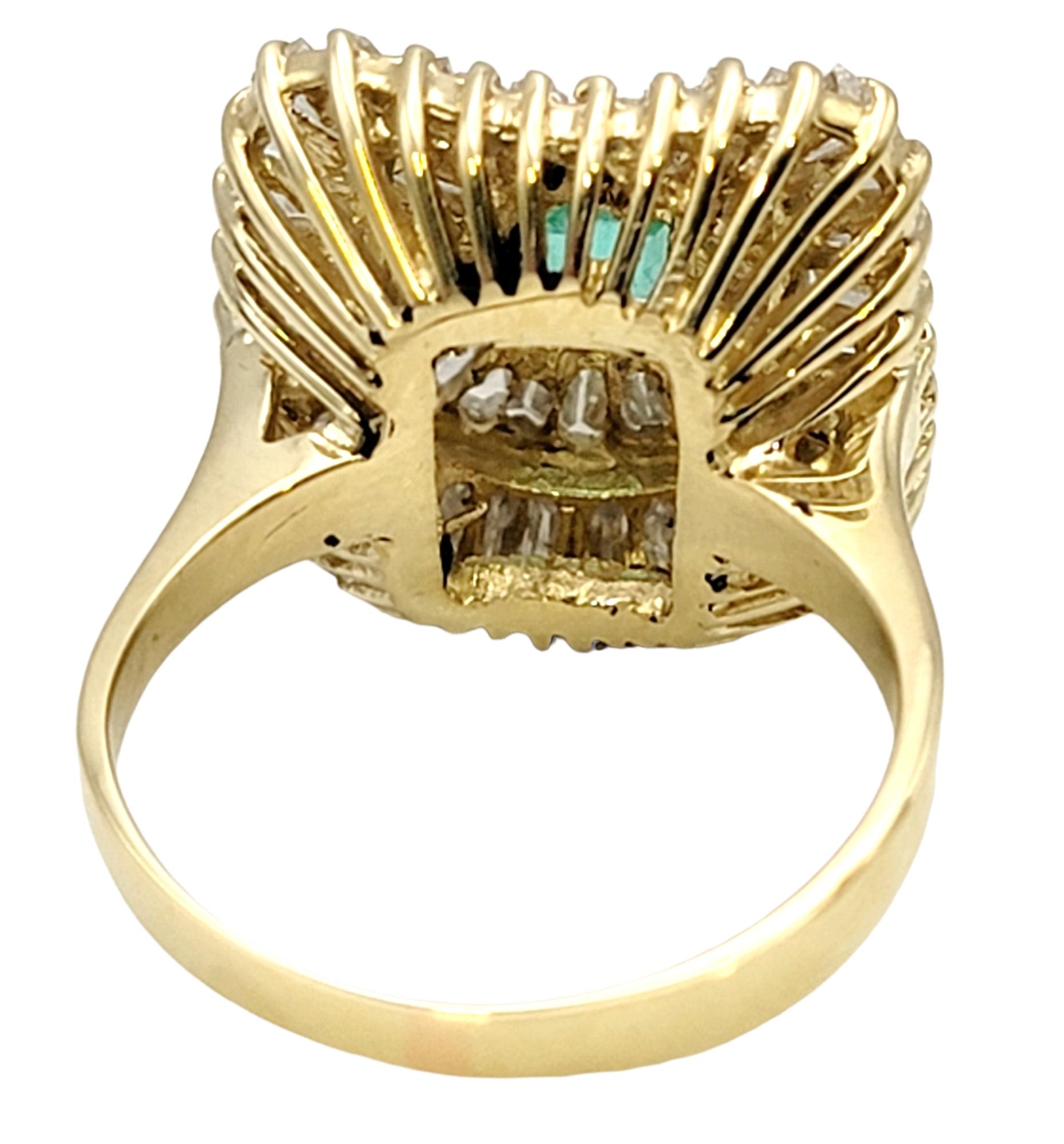 Square Emerald Cut Emerald and Baguette Diamond Double Halo Cocktail Ring In Excellent Condition For Sale In Scottsdale, AZ