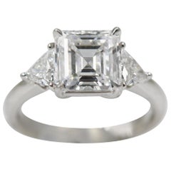Square Emerald-Cut Ring with Trillion Side Diamonds, 2.27 Carat, D, VVS1