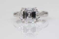 Square Emerald-Cut Ring with Trillion Side Diamonds, 2.27 Carat, D, VVS1