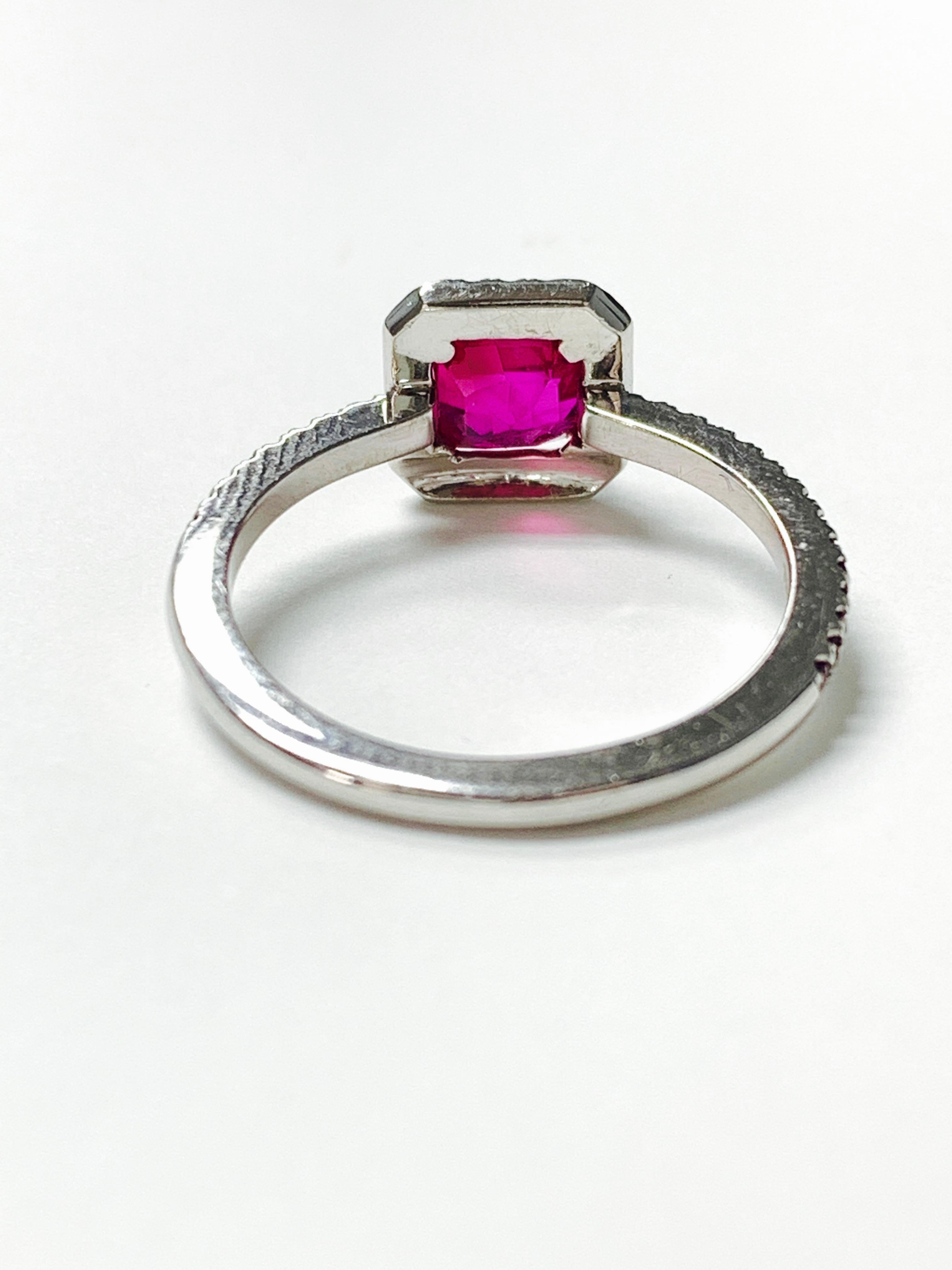 Women's or Men's Square Emerald Cut Ruby Ring in 18k White Gold