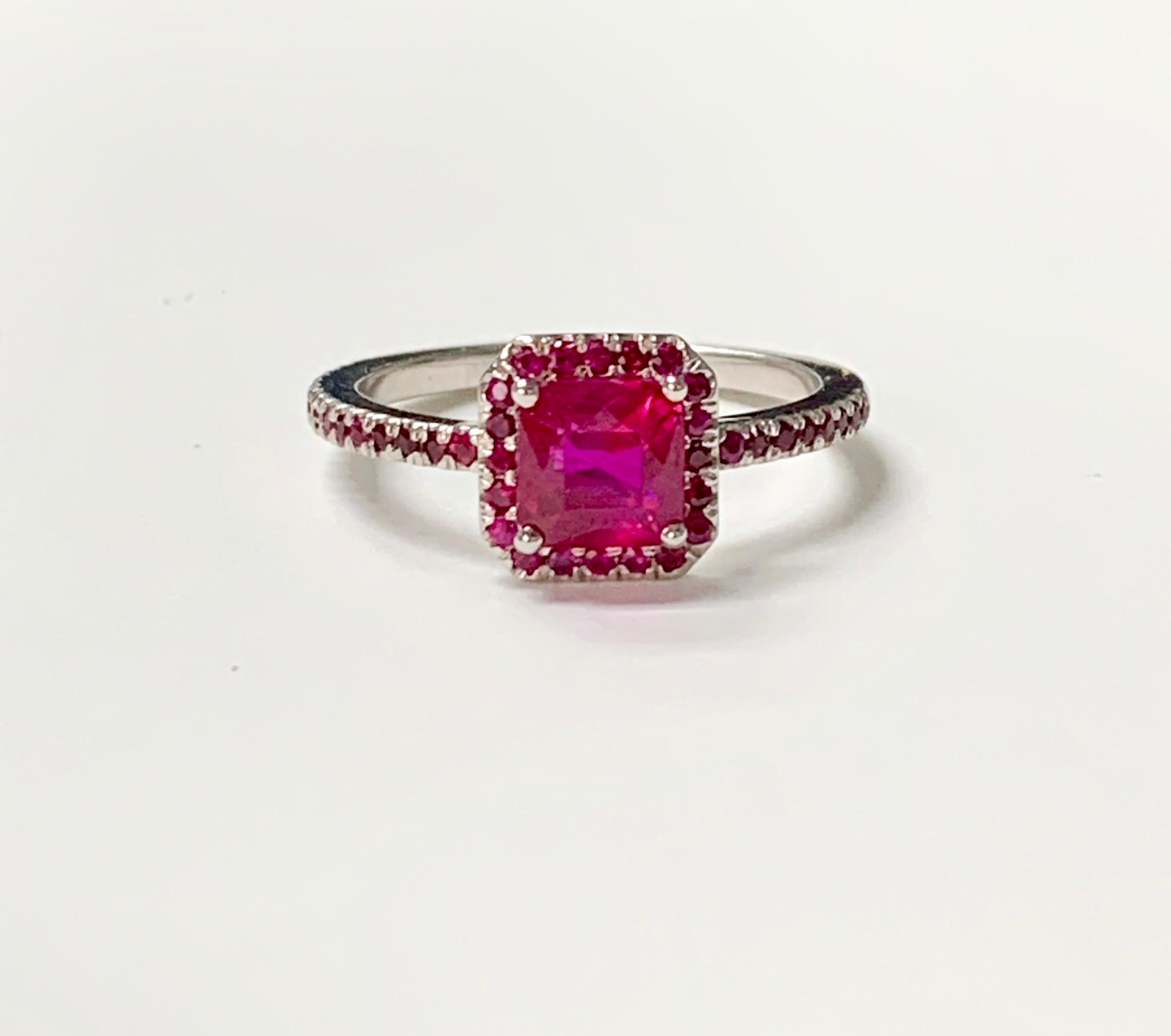 Square Emerald Cut Ruby Ring in 18k White Gold 2