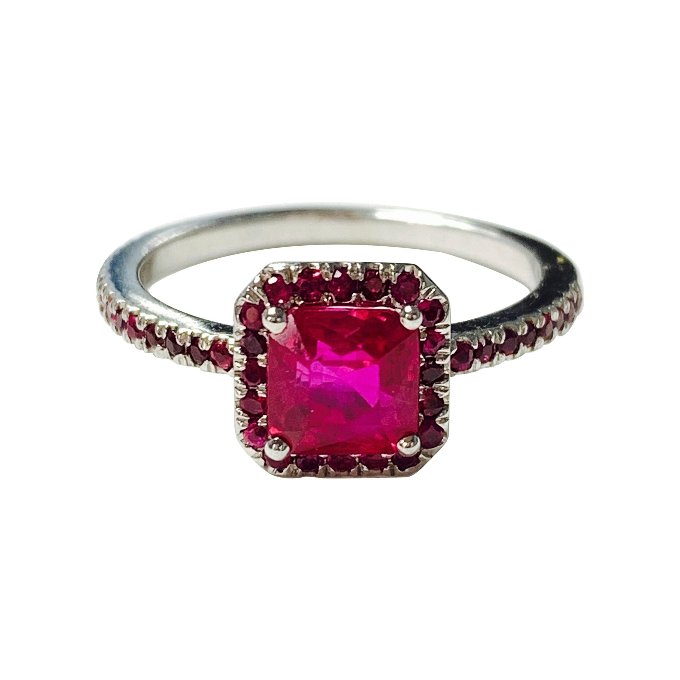 Square Emerald Cut Ruby Ring in 18k White Gold