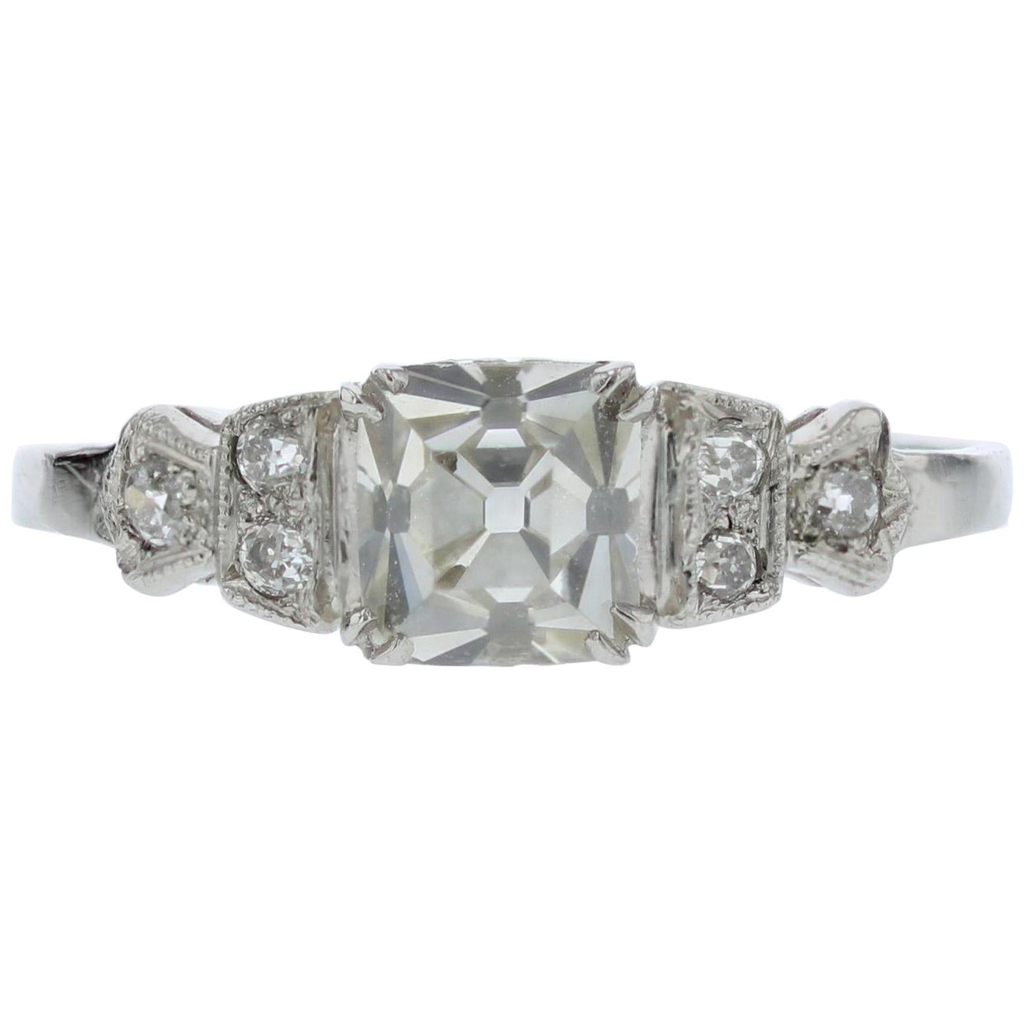 Square Emerald Diamond Engagement Ring, circa 1920s