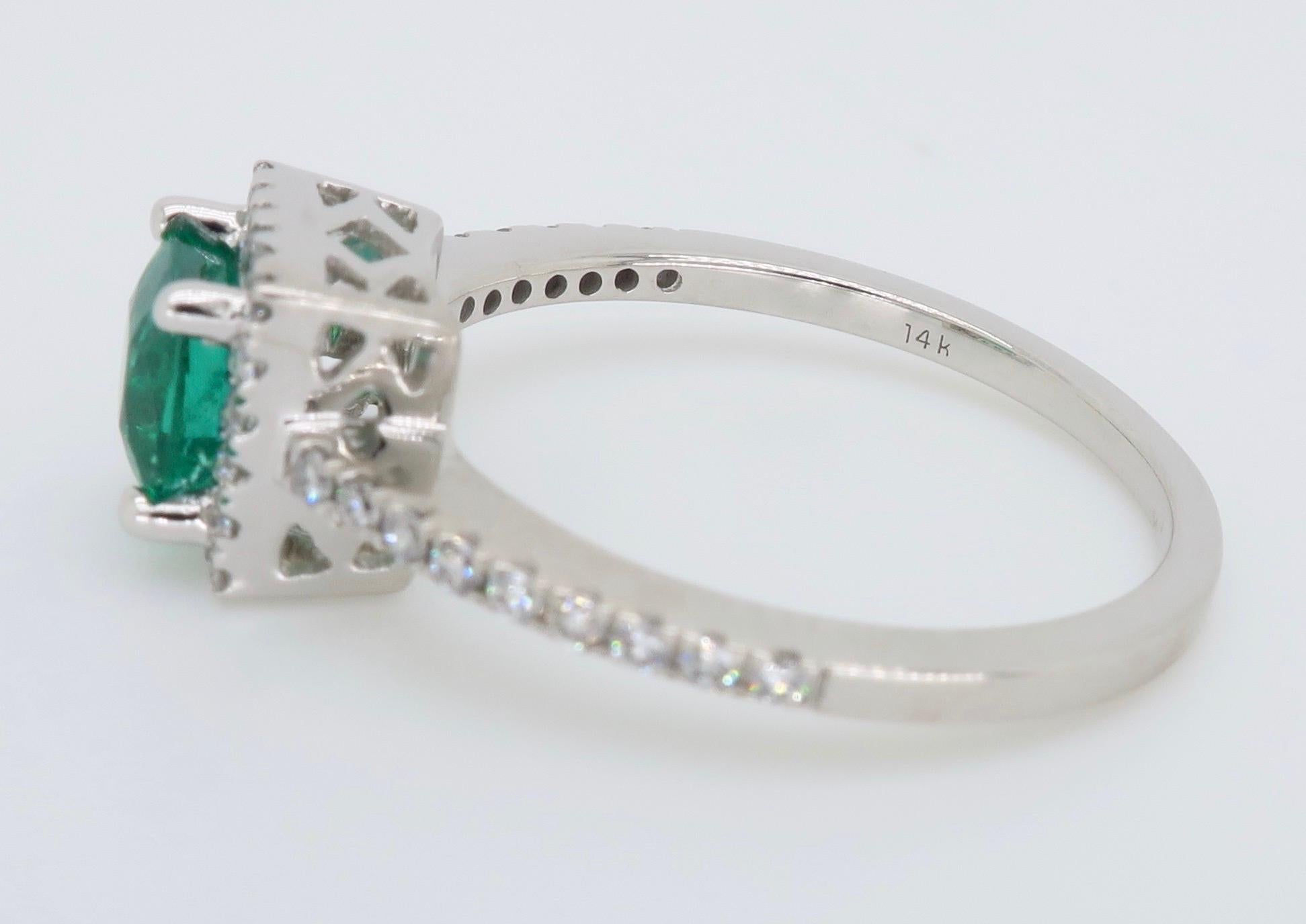 Emerald Cut Square Emerald and Diamond Halo Ring