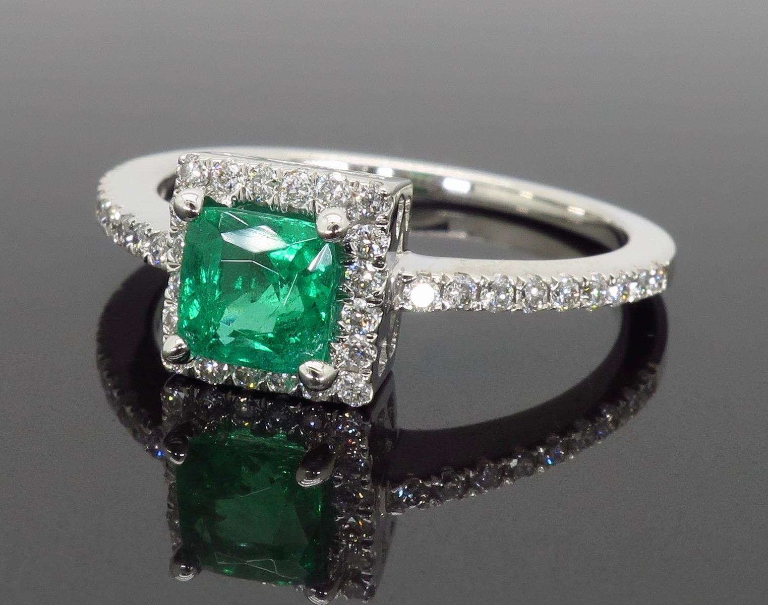 Square Emerald and Diamond Halo Ring 1