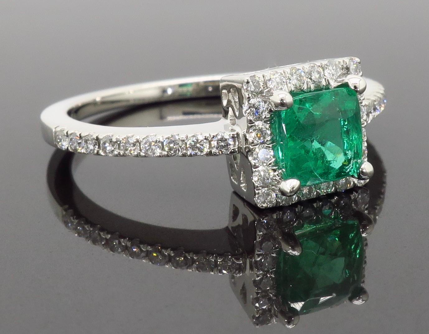 Square Emerald and Diamond Halo Ring 2