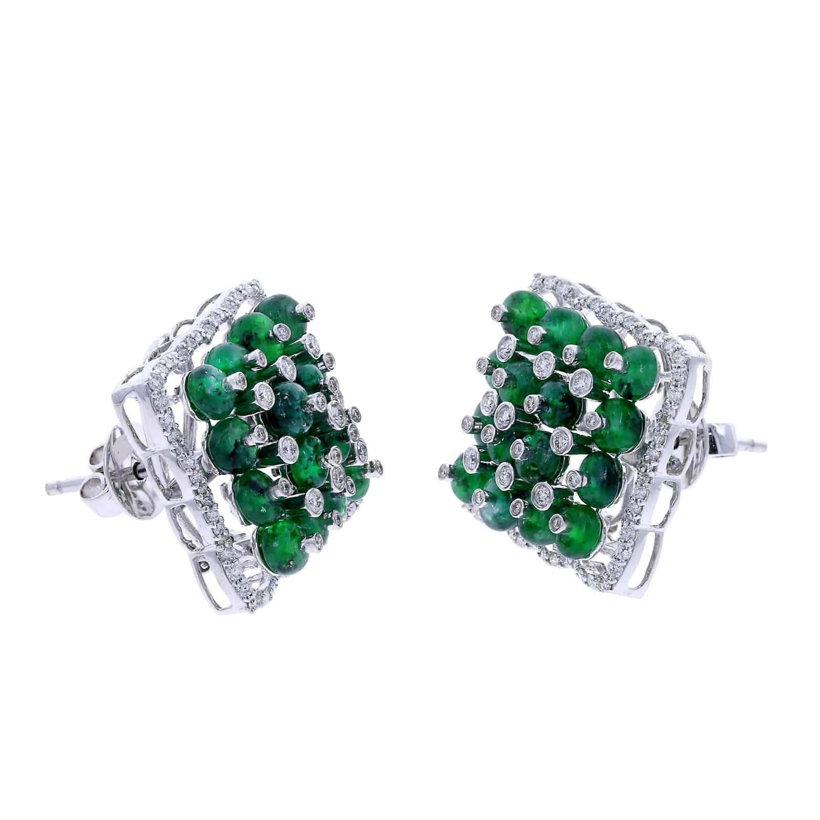 Square Emerald Earrings with Diamonds, 18 Karat White Gold In New Condition In New York, NY