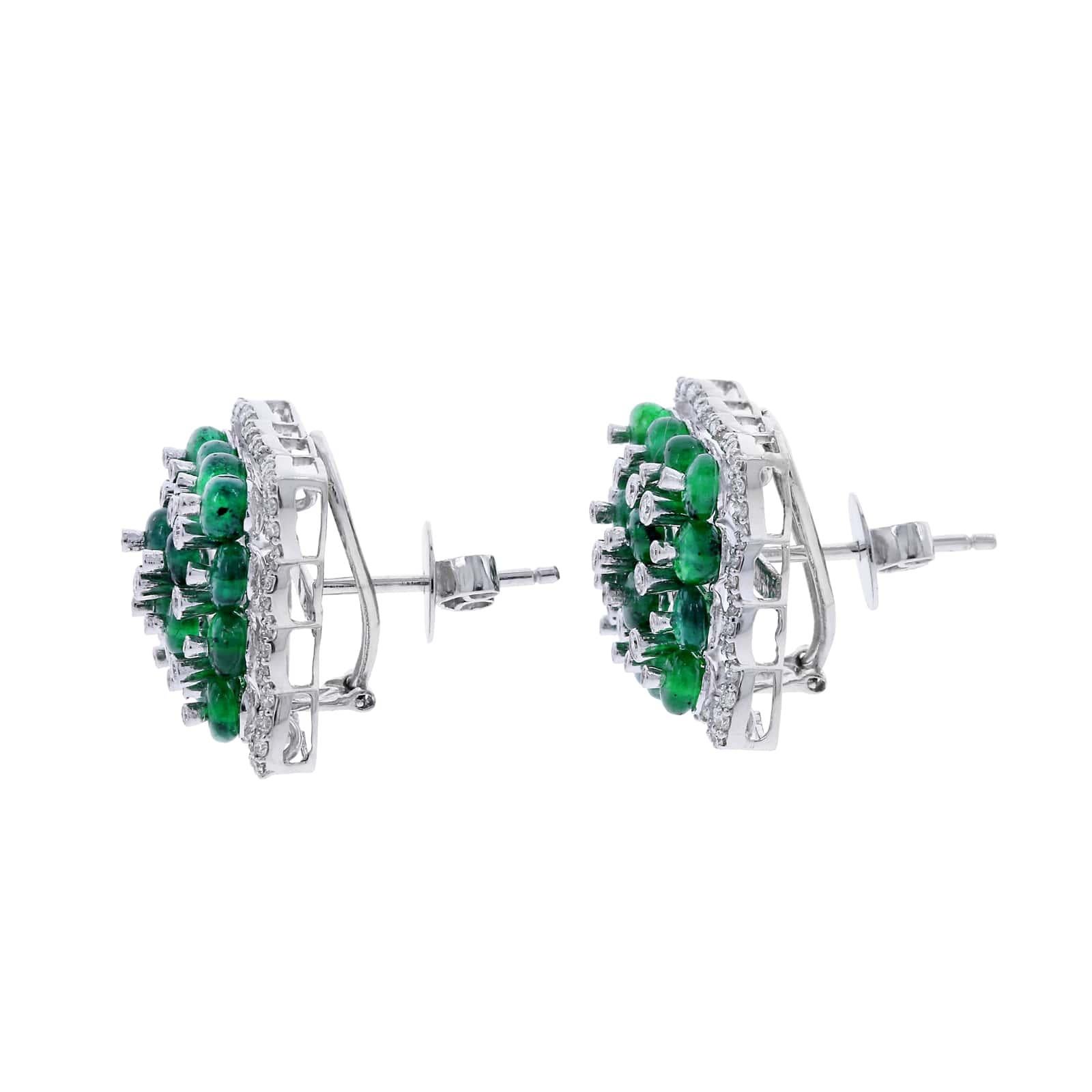 Women's or Men's Square Emerald Earrings with Diamonds, 18 Karat White Gold