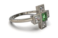 Square Emerald and Princess cut Diamonds in Platinum Ring By Kian Design