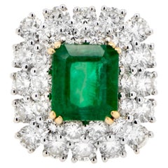 Square Emerald Ring With Diamond Double Halo Setting 5.03 Carats 18K Gold