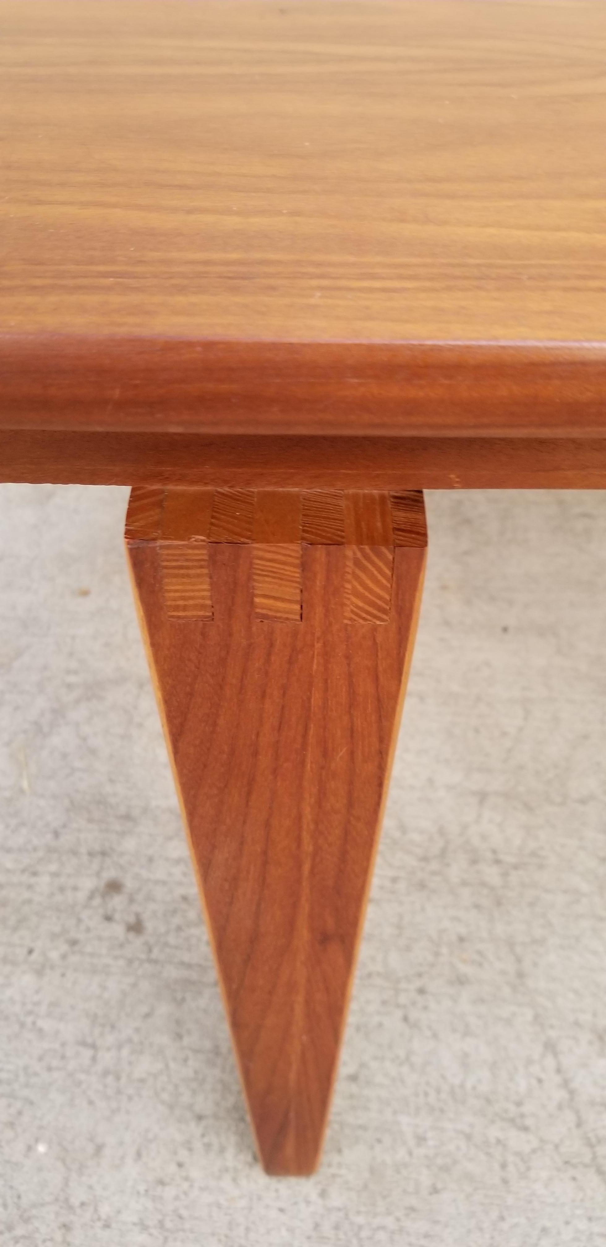 Mid-Century Modern Square End or Coffee Table with Finger Joint Detail For Sale