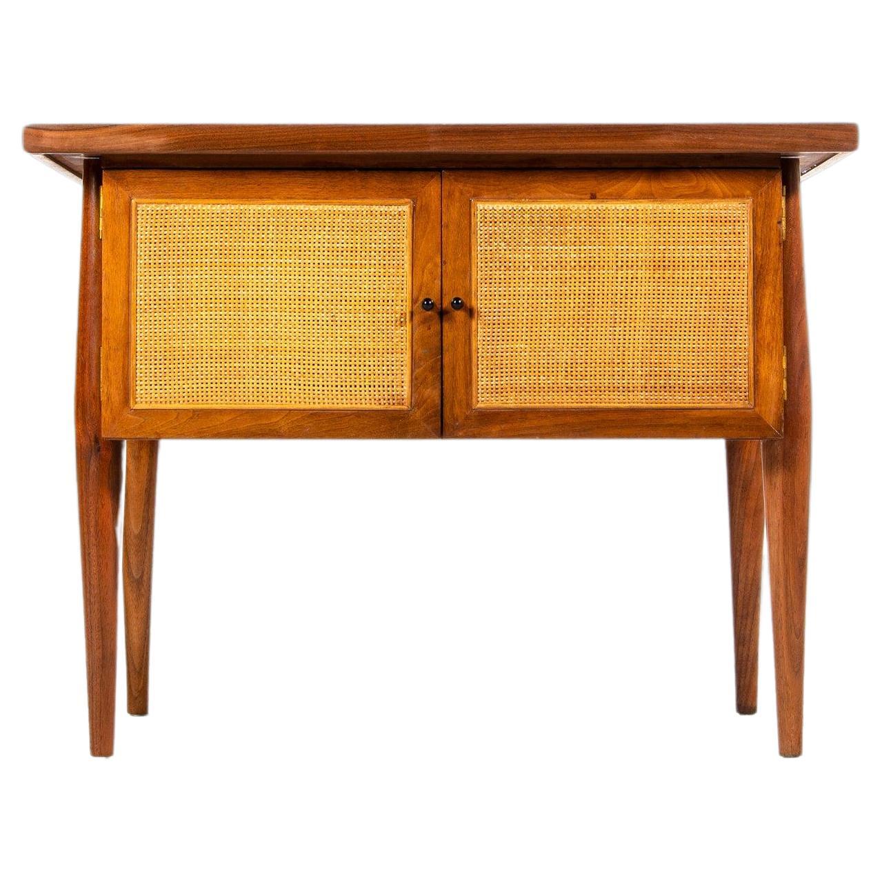 End Table Table in Cane and Walnut by Jack Cartwright for Founders, USA, c 1960s