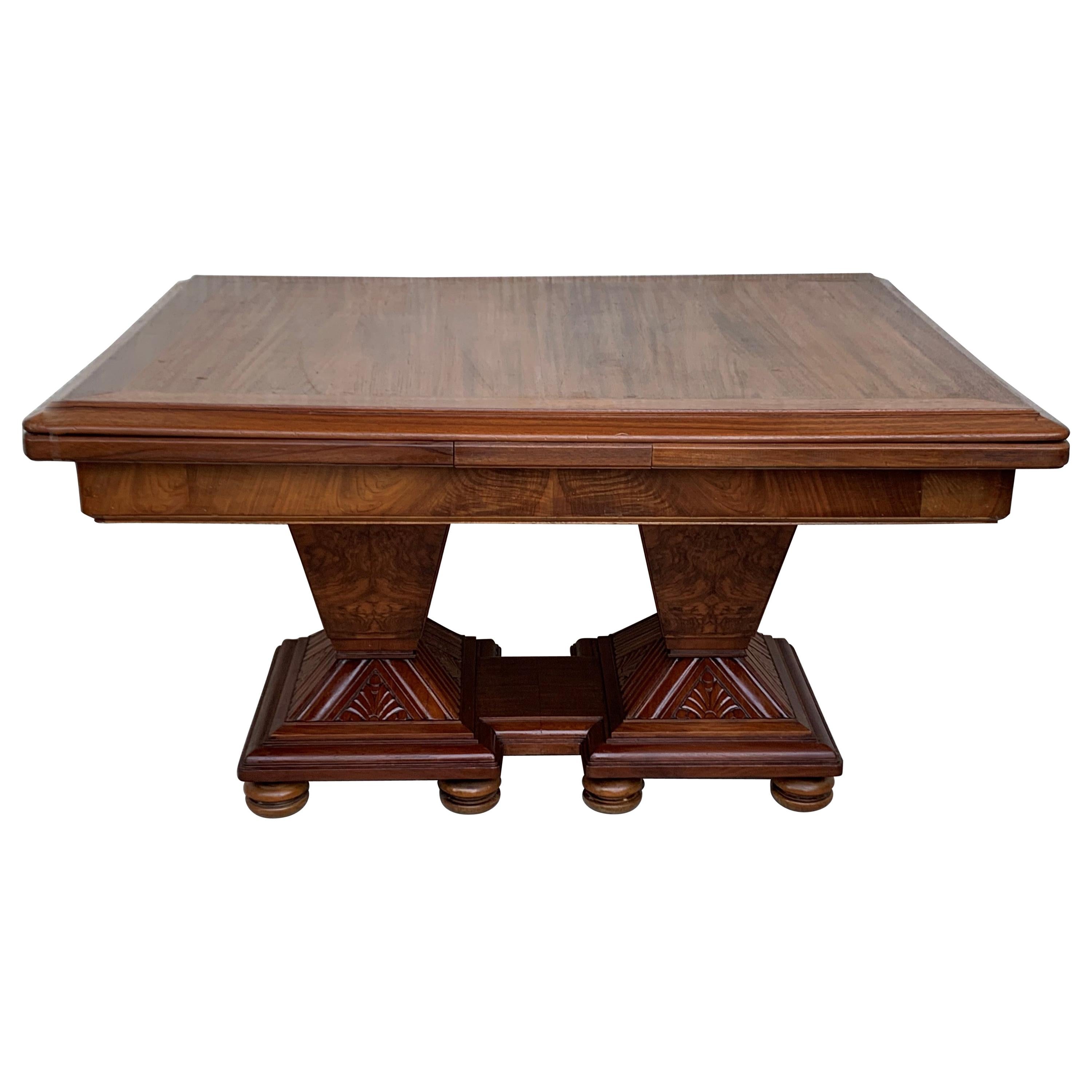 Dictate coach unhealthy Square Extendable Art Deco Dining Table with Two-Burl Walnut Pedestals For  Sale at 1stDibs