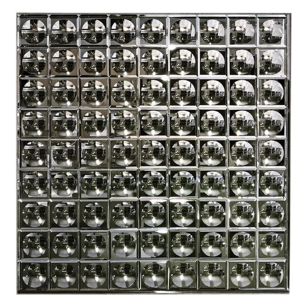 Miroir mural carré à facettes en chrome, style années 1970