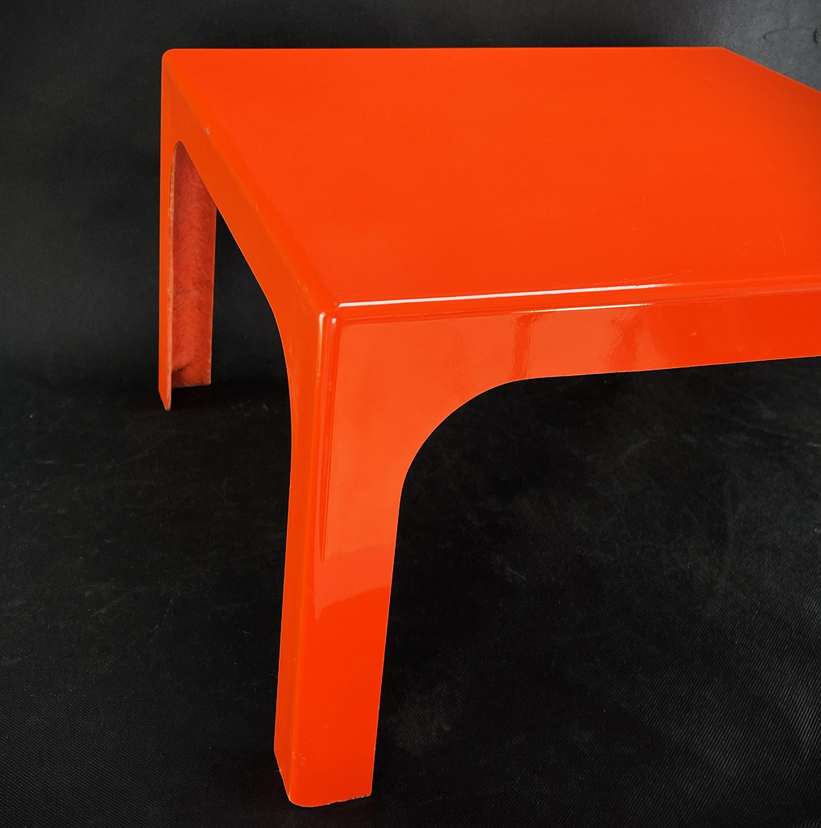 Space Age Square fiberglass side table in orange, 1970s For Sale