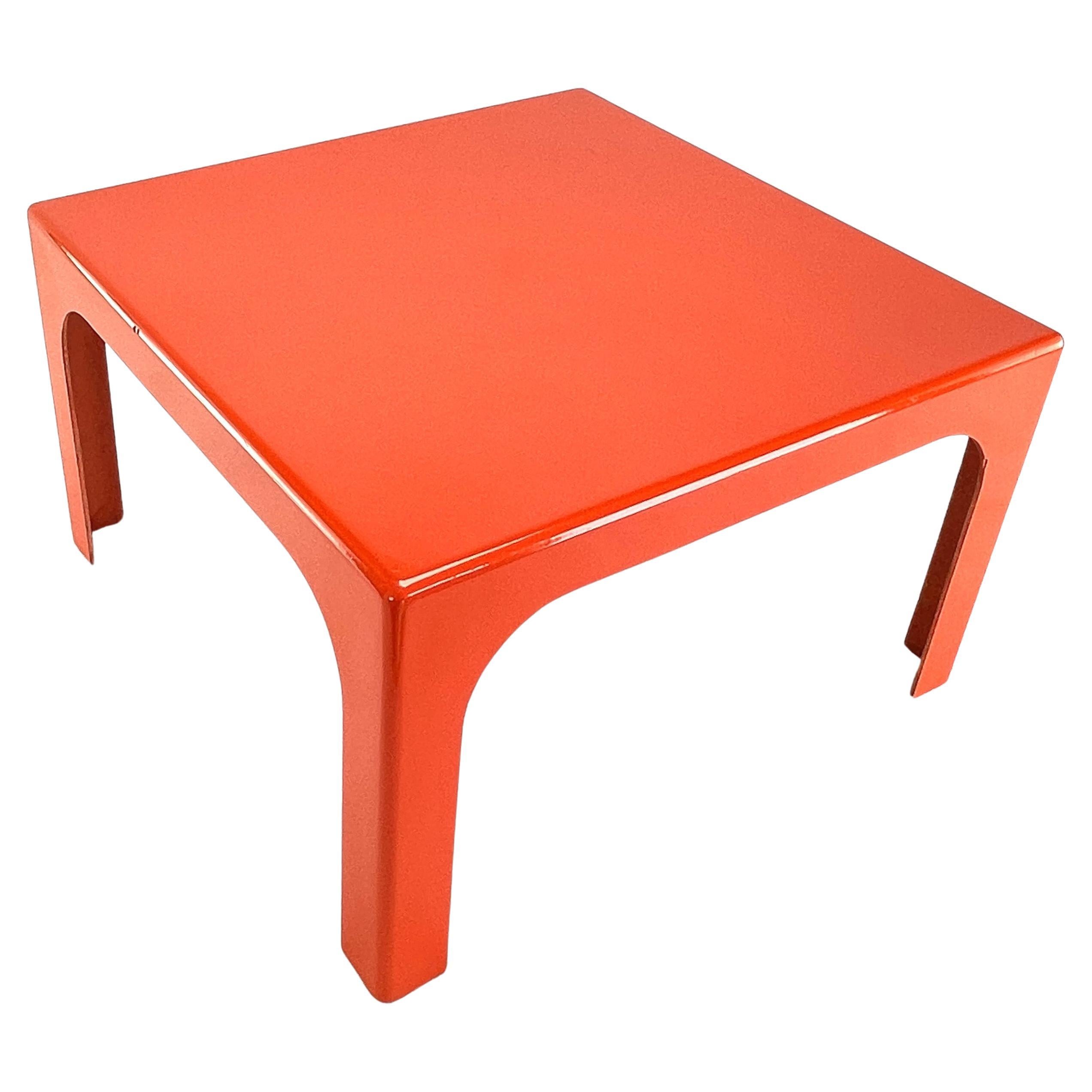 Square fiberglass side table in orange, 1970s For Sale