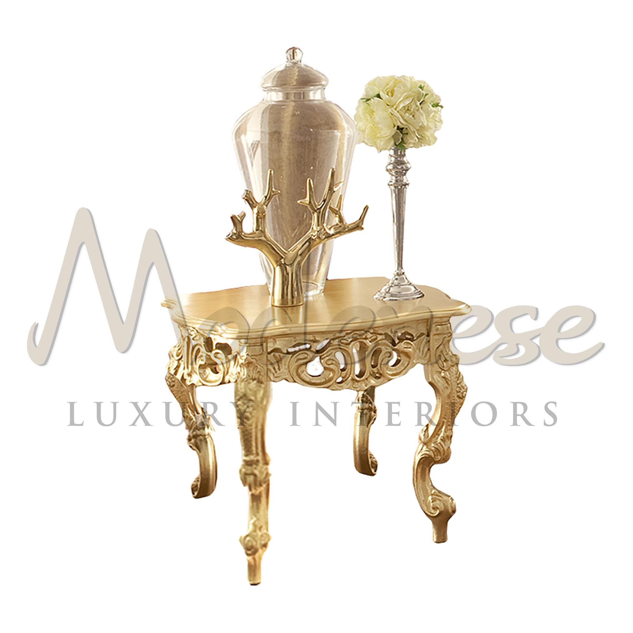 Italian Square Figured Side Table in Complete Gold Leaf Finishing by Modenese For Sale