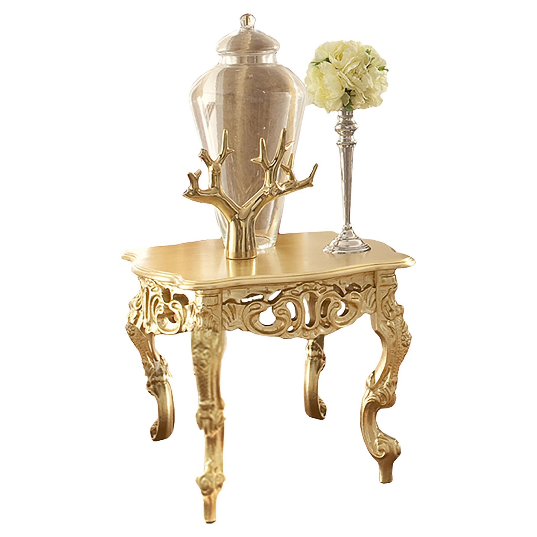 Square Figured Side Table in Complete Gold Leaf Finishing by Modenese