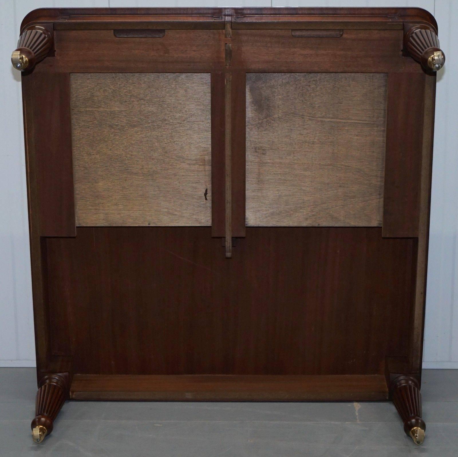 Square Flamed Mahogany Coffee Table Carbed Legs Castors with Drawers 1