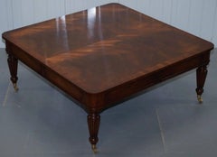 Square Flamed Mahogany Coffee Table Carbed Legs Castors with Drawers