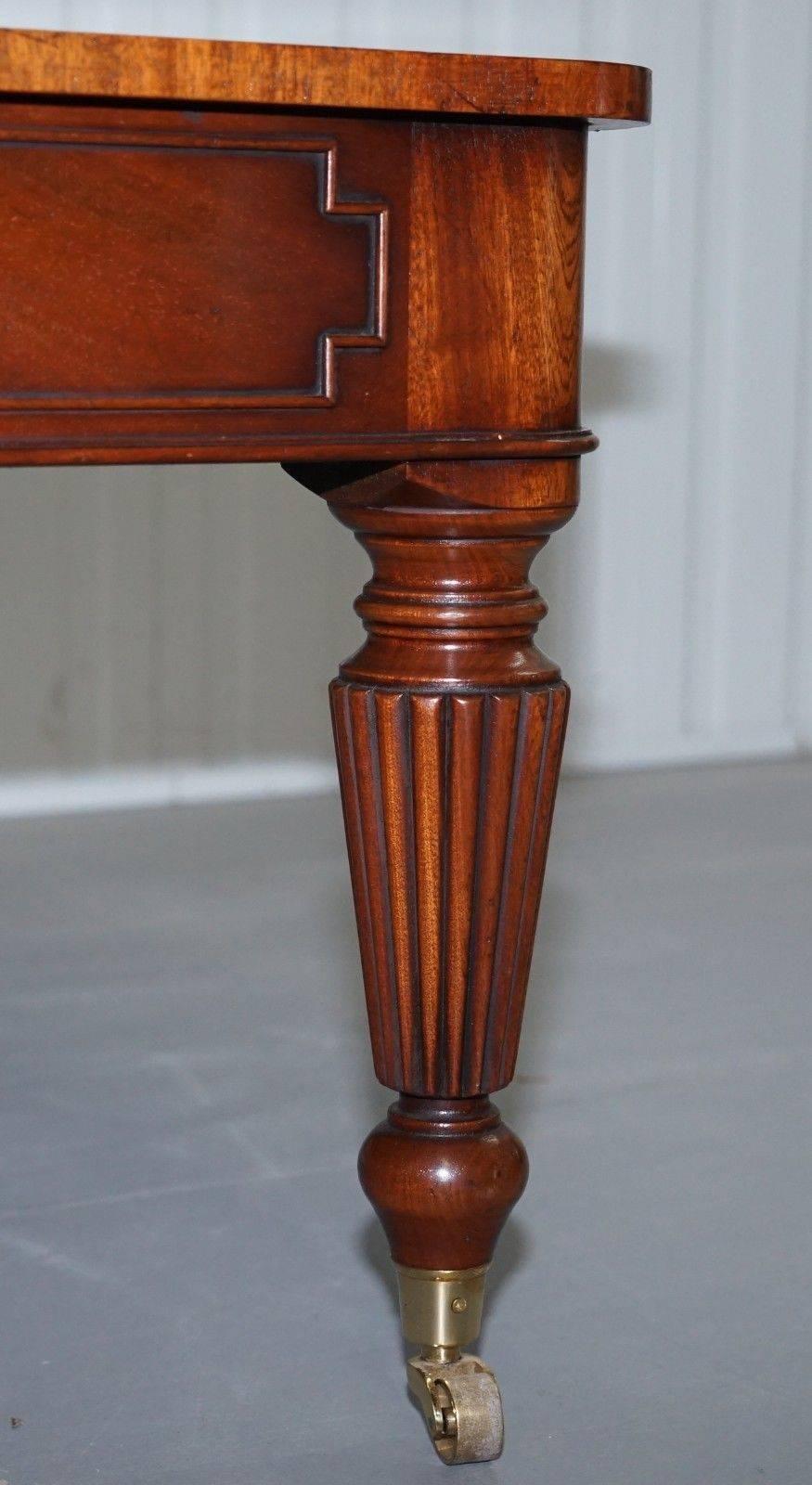 British Square Flamed Mahogany Coffee Table Carbed Legs Castors with Drawers