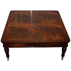 Square Flamed Mahogany Coffee Table Carbed Legs Castors with Drawers