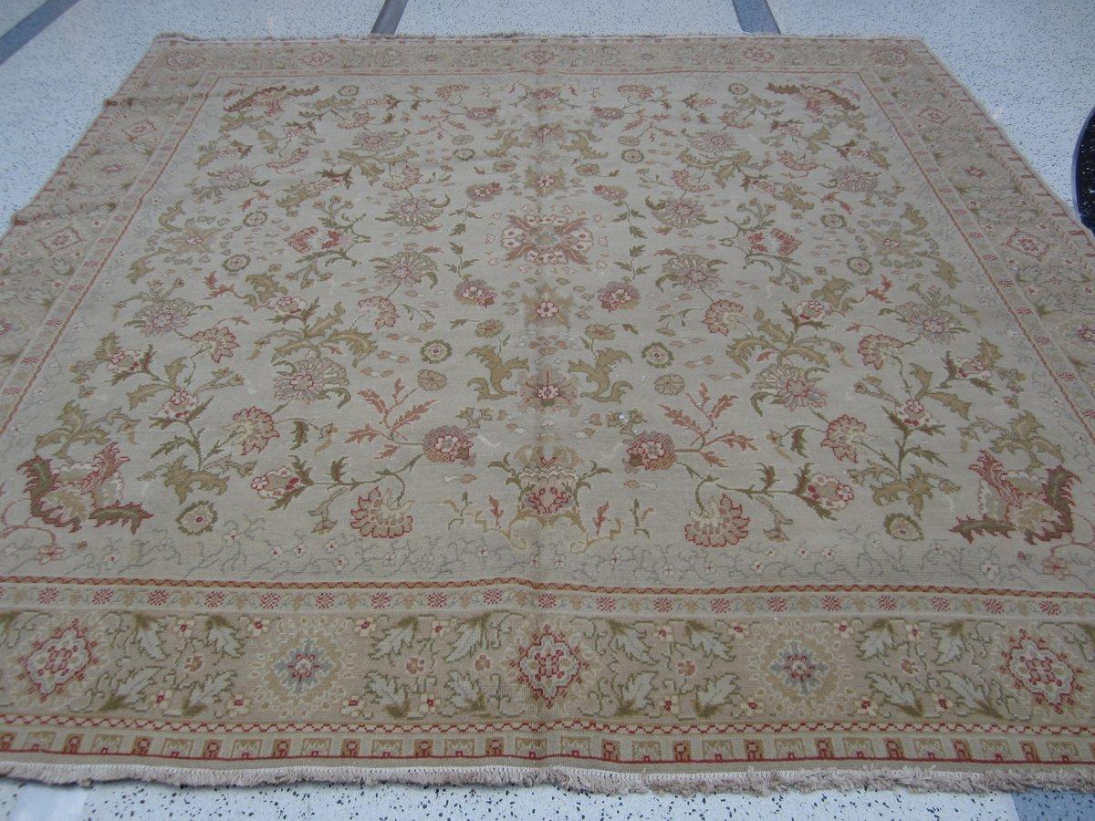 Hand-Knotted Square Floral Area Rug For Sale