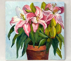 Square Impasto Floral Painting of Lilies