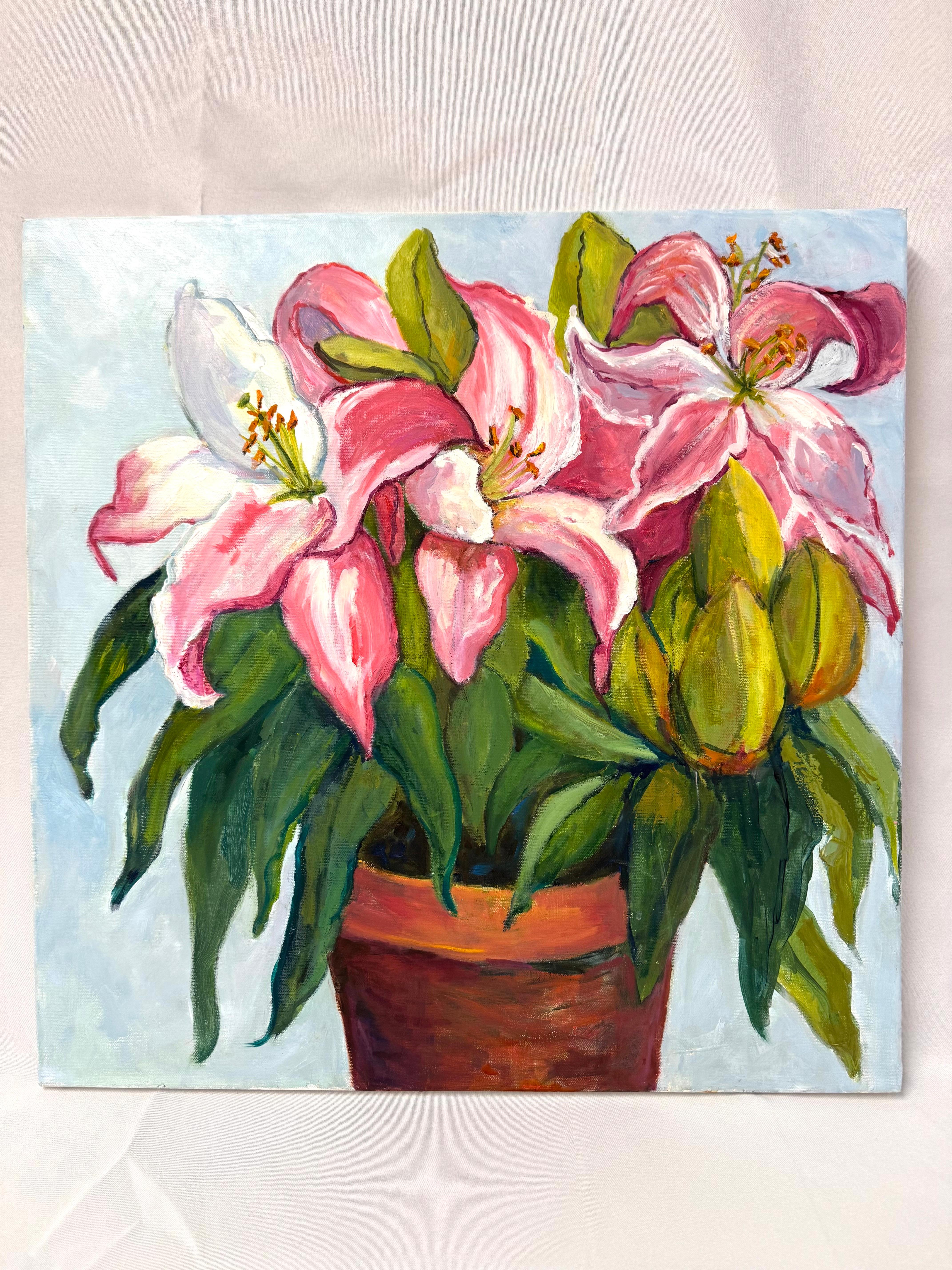Square Floral Floral Painting In Good Condition For Sale In Redding, CT