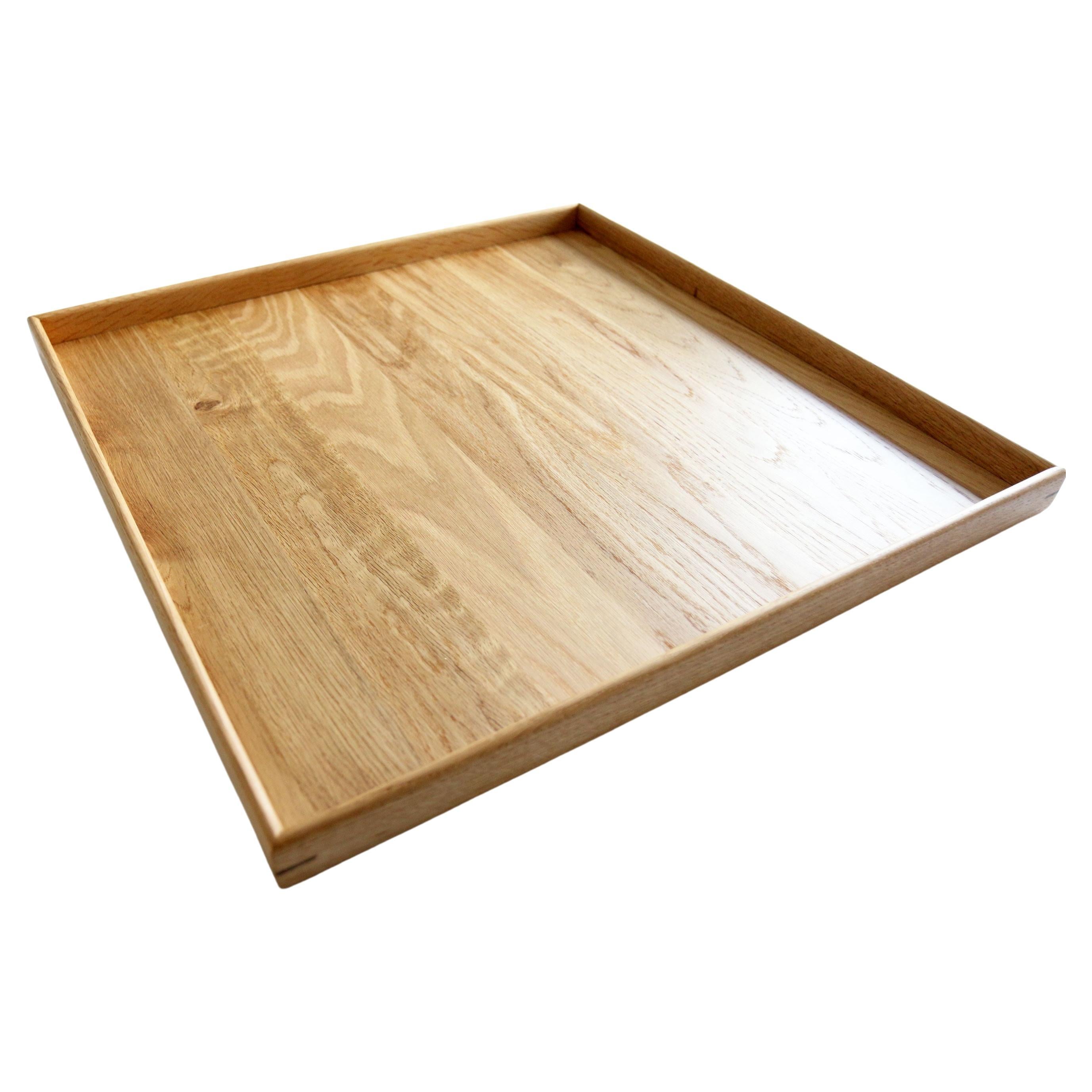 Square Footstool Tray without Handles in Oak with Walnut Details For Sale