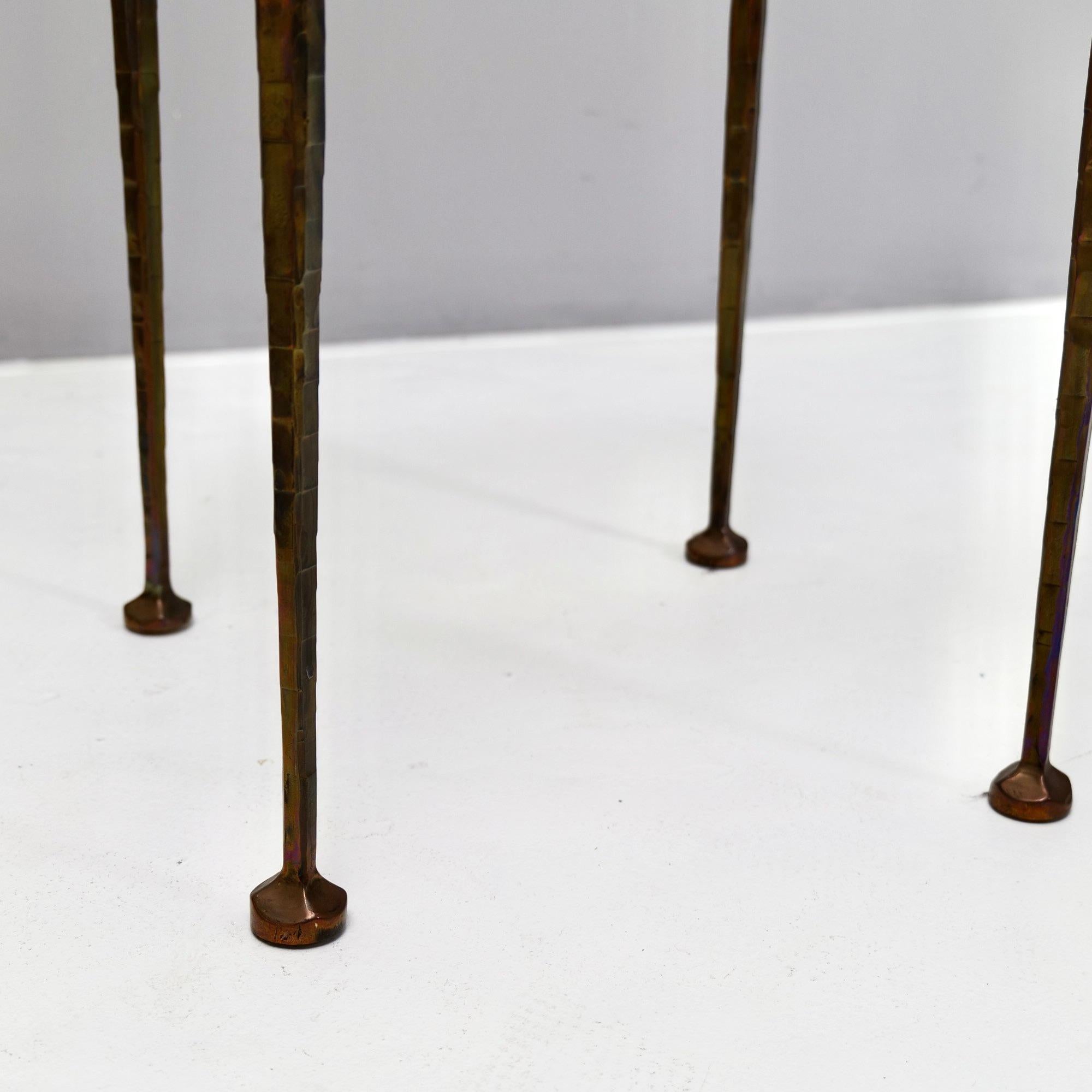 Brutalist square forged bronze table with cast glass Lothar klute attr. - 1980s brutalist For Sale