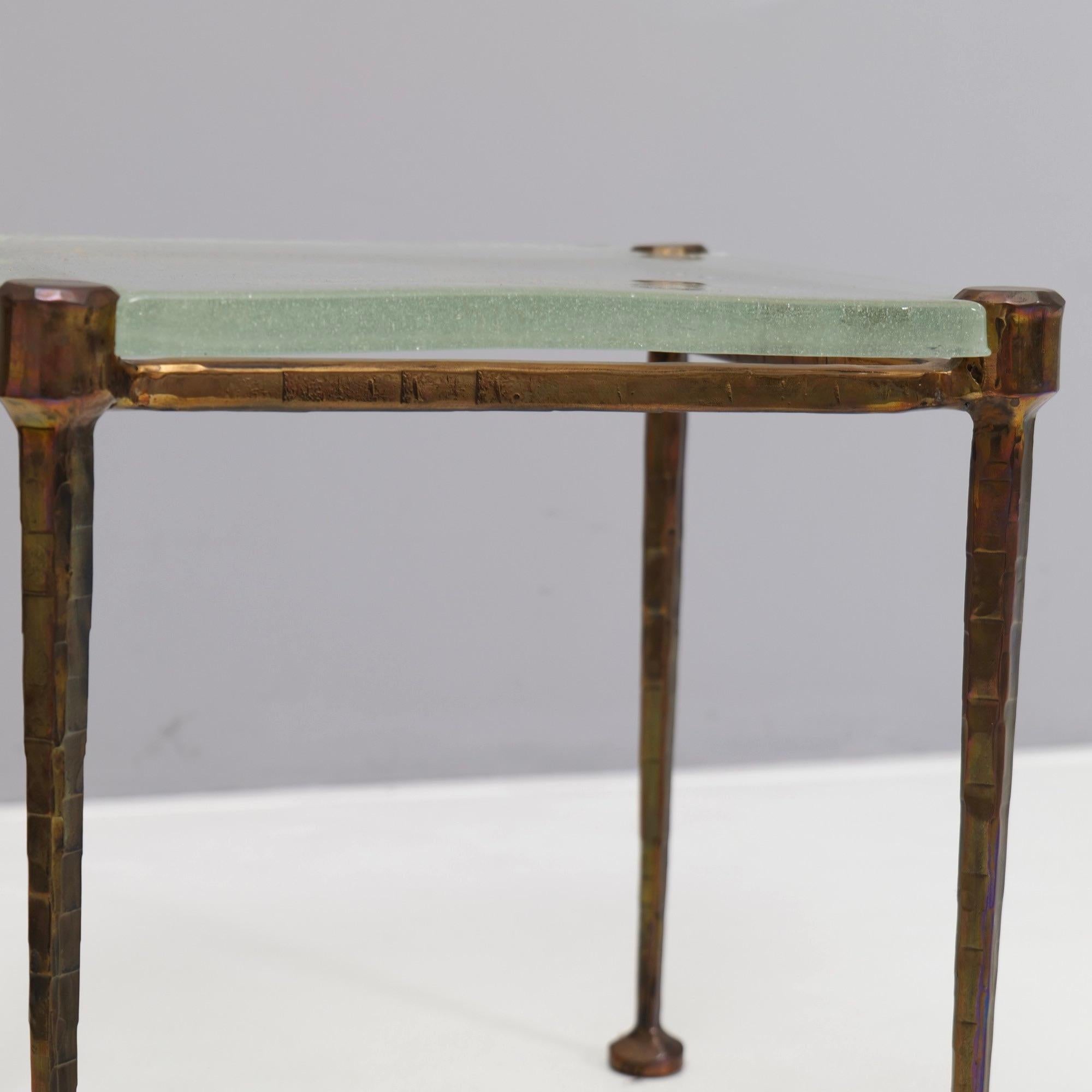 German square forged bronze table with cast glass Lothar klute attr. - 1980s brutalist For Sale