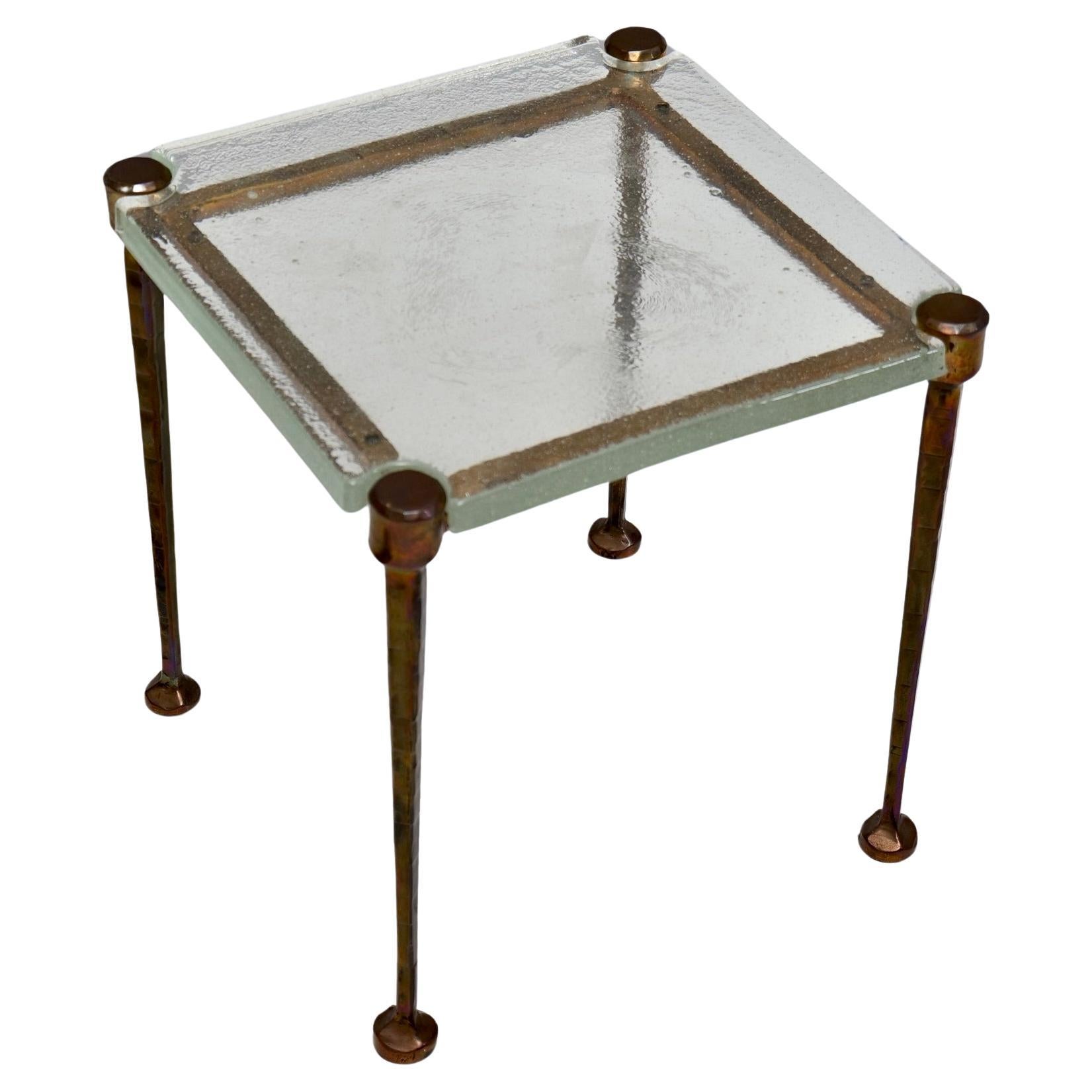square forged bronze table with cast glass Lothar klute attr. - 1980s brutalist For Sale