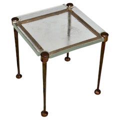 Table carrée en bronze forgé avec verre moulé Lothar klute attr. - années 1980 brutaliste