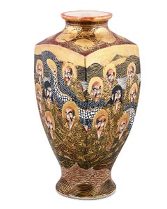 Square Form Satsuma Vase with Monks