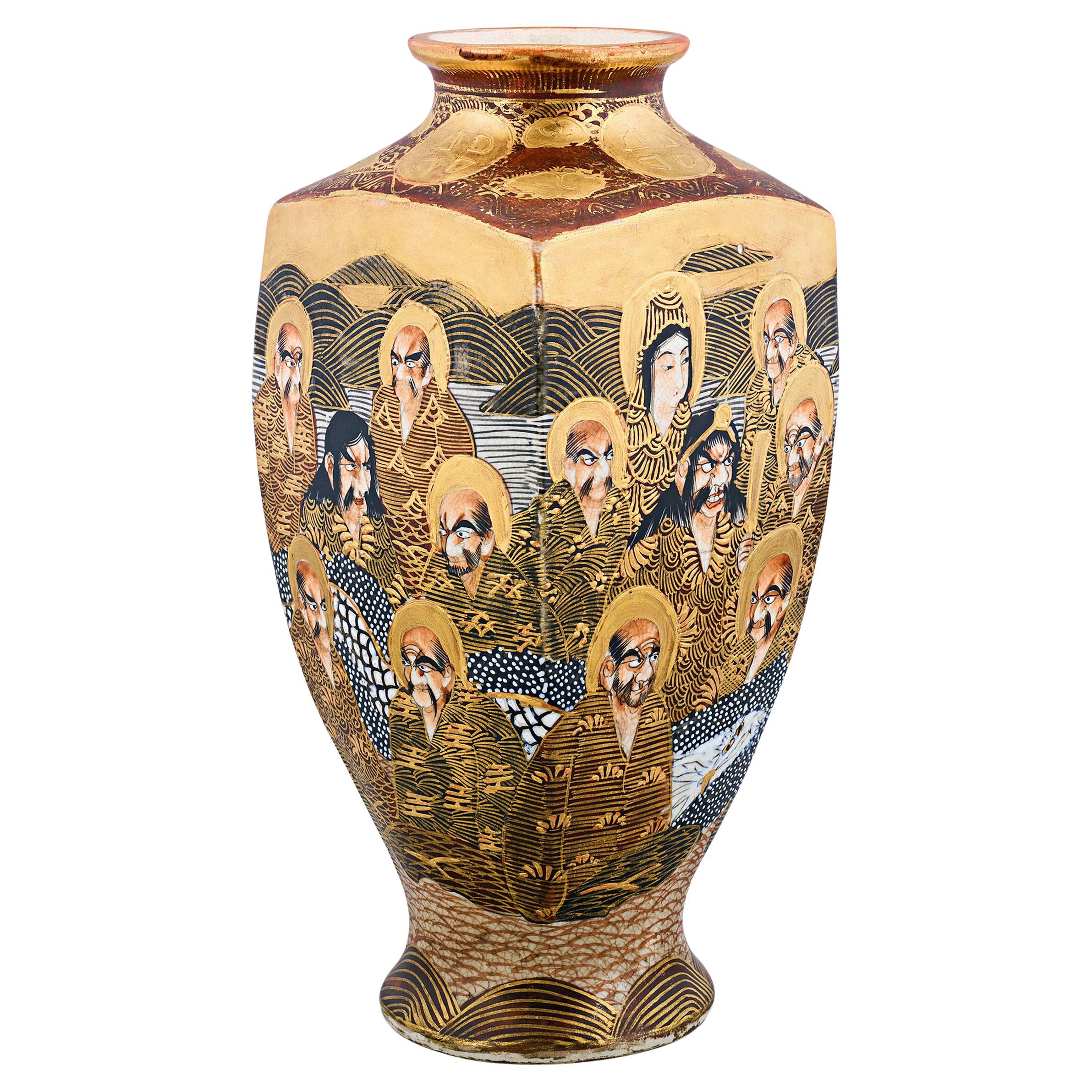 Square Form Satsuma Vase with Monks For Sale