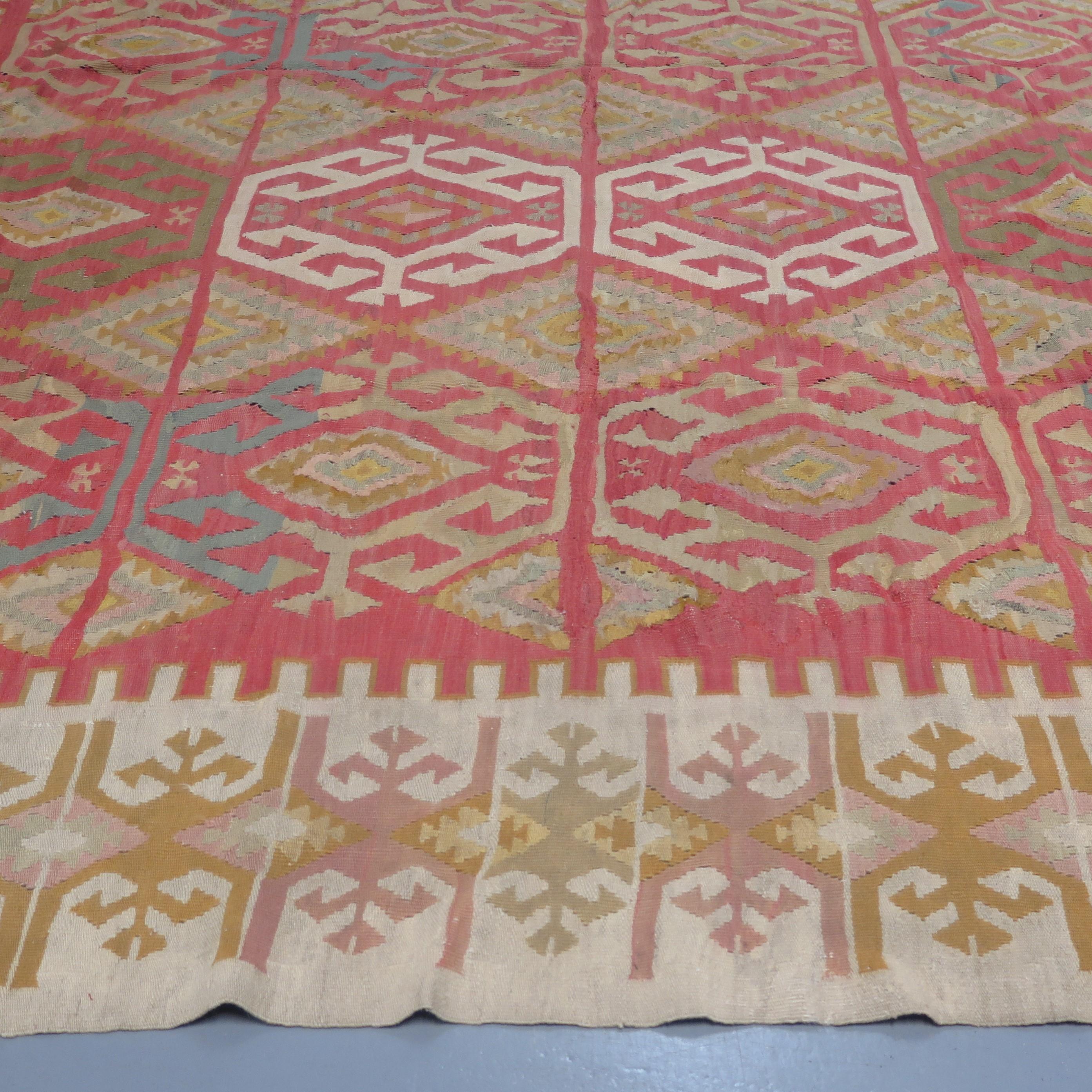 Vegetable Dyed Square-Format Anatolian Kilim, c. 1920s For Sale