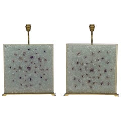 Square Fractale Resin and Amethyst Pair of Lamps